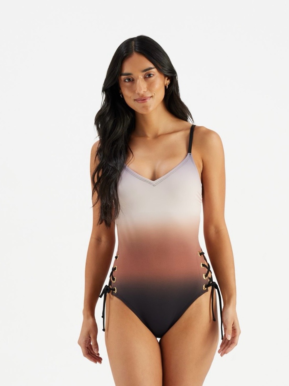 Freely Women's Horizon Ombre Side Grommet Lace Up 1-Piece Swimsuit, Small